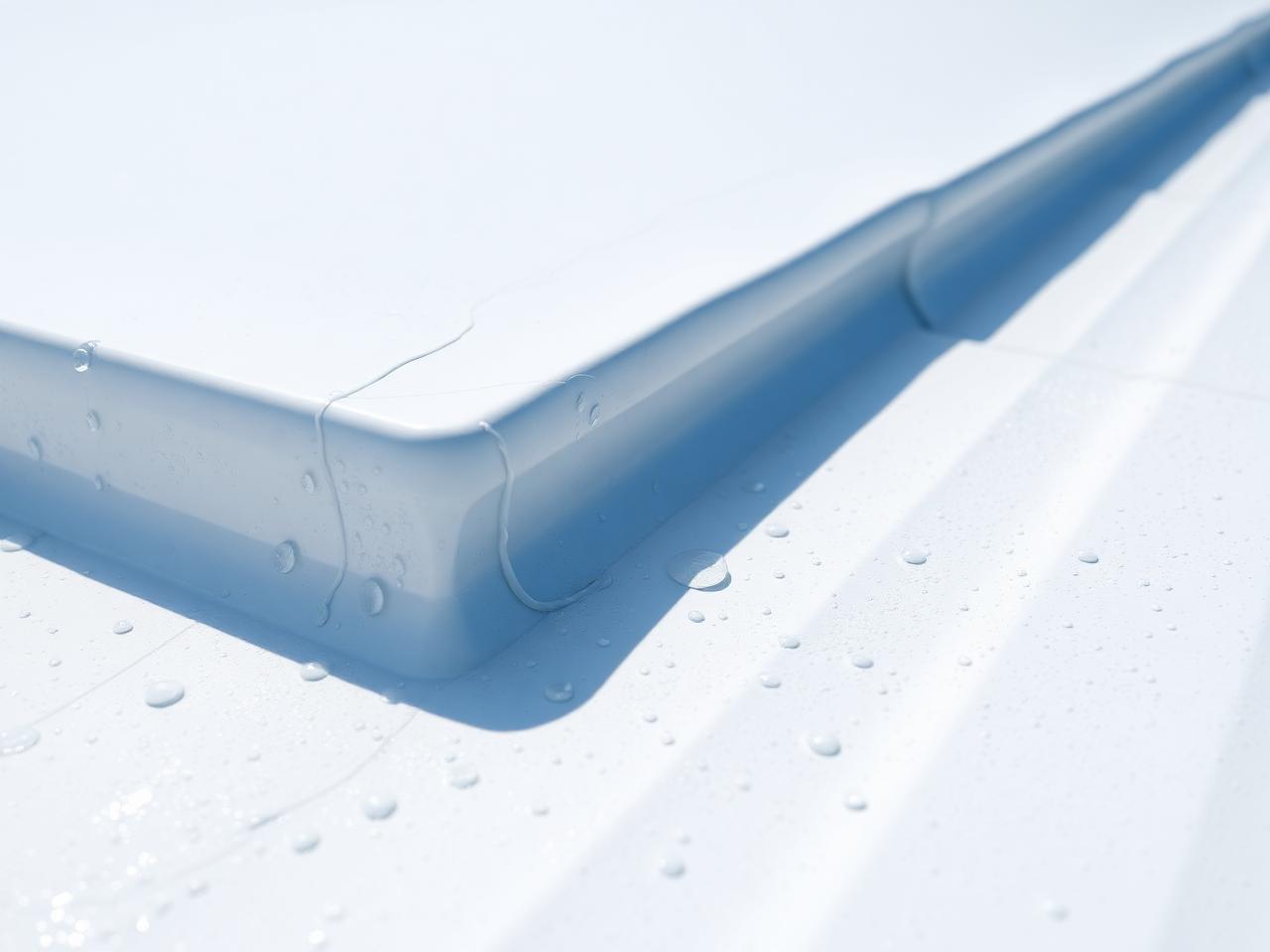 Close-up of white silicone roof coating surface with water beading